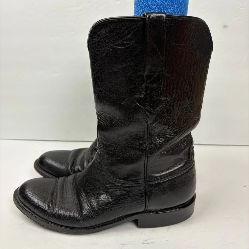 Vintage Lucchese Black Smooth Ostrich Leather Cowboy Boots Men’s size 7D L8008